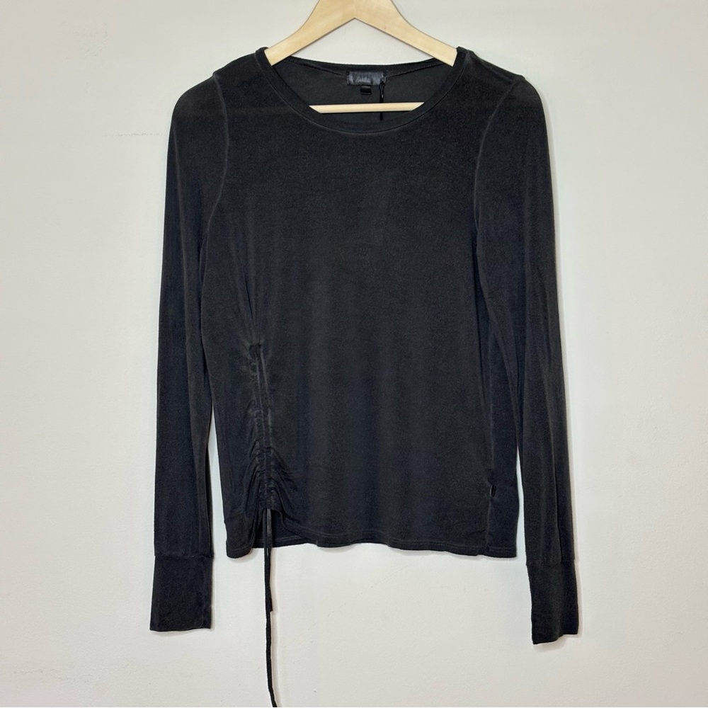 Crewneck Top Ruched Sides Long Sleeve Rayon Blend Medium NYTT
